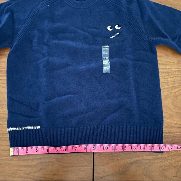 🧿 NWT Anya Hindmarch x Uniqlo Blue Premium Lambswool Crewneck Sweater (11-12) - Picture 6 of 9